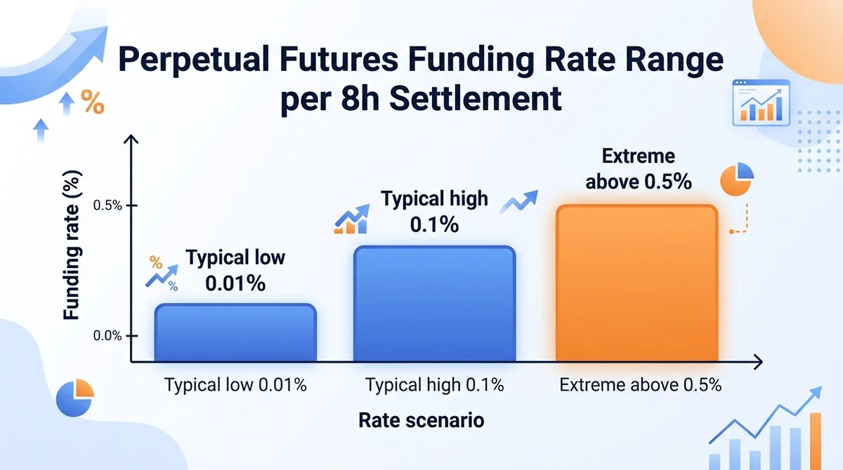 Wide 16:9 horizontal bar chart infographic, main subject centered and fills frame, comparing perpetual futures funding rate l