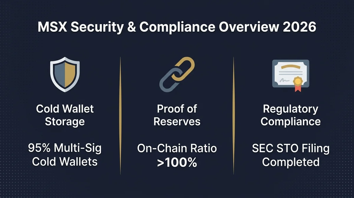 Wide 16:9 horizontal three-column infographic, dark navy background with subtle dot-grid texture, bold English title 'MSX Sec