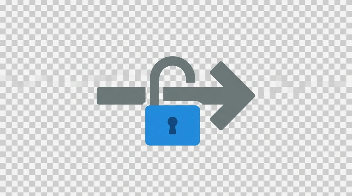Flat icon, one-way arrow with a padlock, clean minimal design, blue and gray colors, no text, transparent background