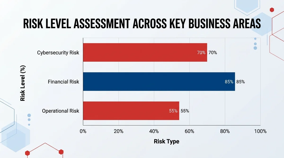Wide 16:9 horizontal bar chart, three bars comparing risks, y-axis labeled 'Risk Level (%)', x-axis labeled 'Risk Type', mode