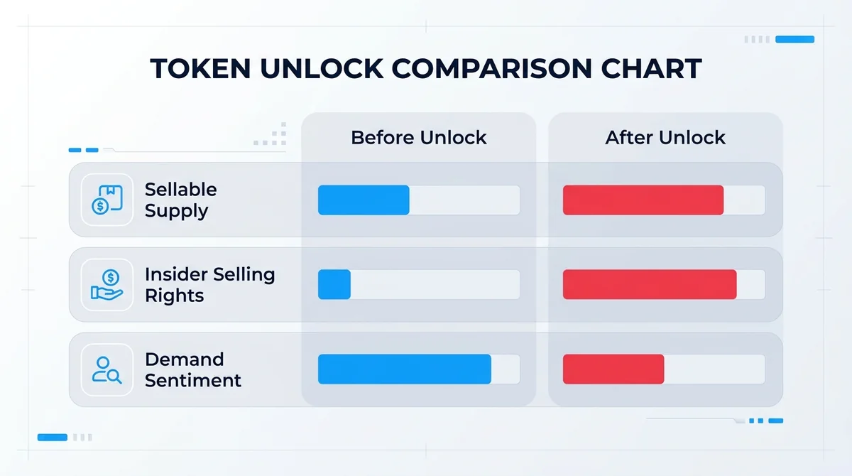 Wide 16:9 horizontal comparison chart, two columns labeled in English 'Before Unlock' and 'After Unlock', rows for Sellable S