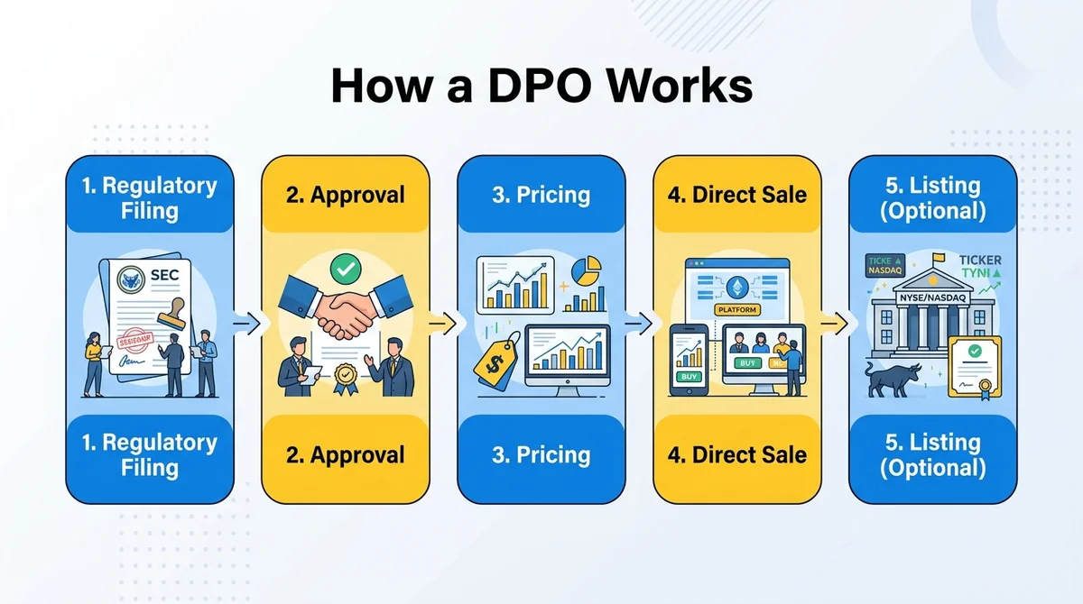 Wide 16:9 horizontal infographic, horizontal flow diagram with 5 steps: '1. Regulatory Filing', '2. Approval', '3. Pricing',