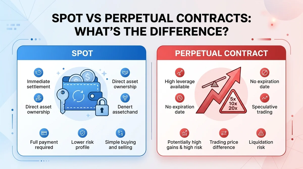 Spot vs Perpetual Contracts: What's the Difference? 2026 Beginner's Guide to Fees, Leverage & Liquidation Risk